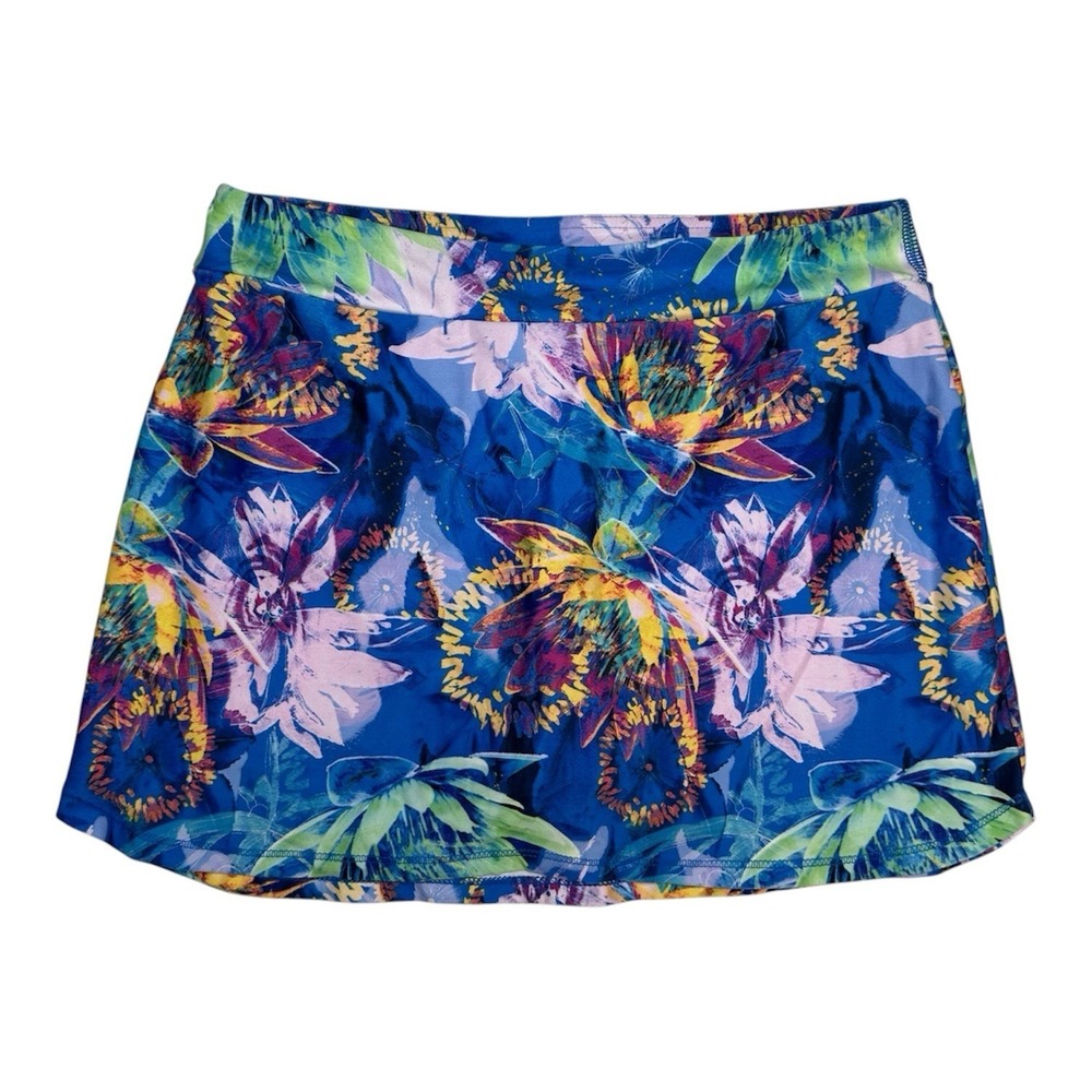 DSG Athletic Skort Girls XL 16 Blue Pink Floral Tennis‎ Skirt Dopamine Dressing